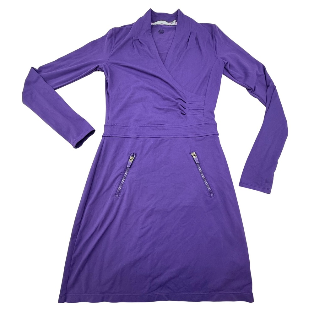 Athleta Womens Purple Long Sleeve Wrap Dress Zipper Pockets XXS